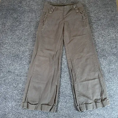 CARTONNIER ANTHROPOLOGIE Pants Womens 2 Army Green Wide Leg Linen Cotton Blend • $14.49