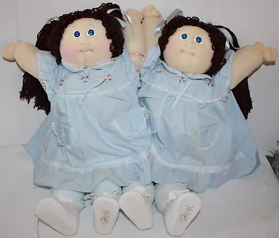 Vintage Cabbage Patch Twins Soft Sculpture Girls Brown Hair Dolls XR 1505 • $79.99