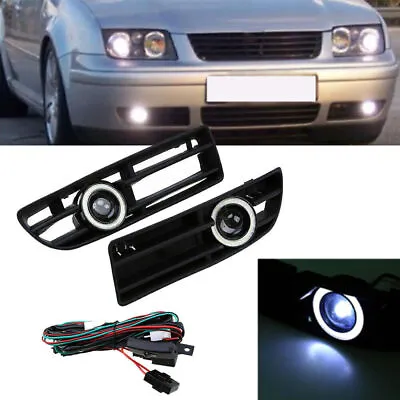 Pair Front Bumper Fog Light Grille Grill LED DRL Lamp For VW Bora MK4 1999-2004 • $44.89