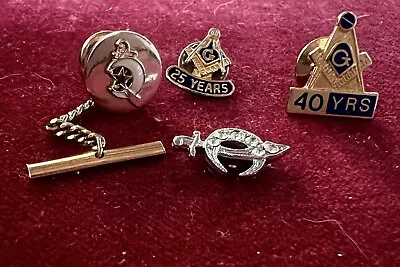 4 Masonic Freemason Lapel & Tie Tack Pins Gold Rhinestones • $40