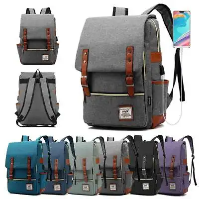 Women Men Big Canvas Leather Travel Backpack Large Rucksack Laptop School Bag • $23.89