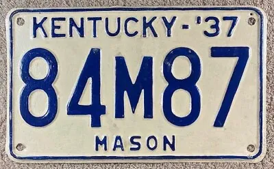 1937 Kentucky Mason County Vintage License Plate 84M87 Steel Embossed Repaint • $54.99