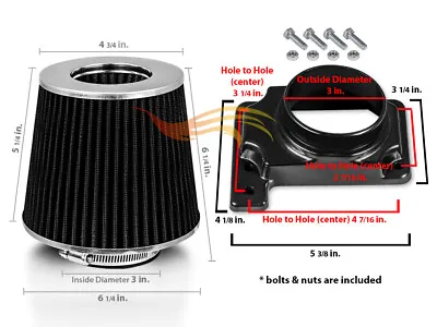 BLACK Cone Dry Filter+AIR INTAKE MAF Adapter Kit For 97-01 Mitsubishi Mirage 1.8 • $17.99