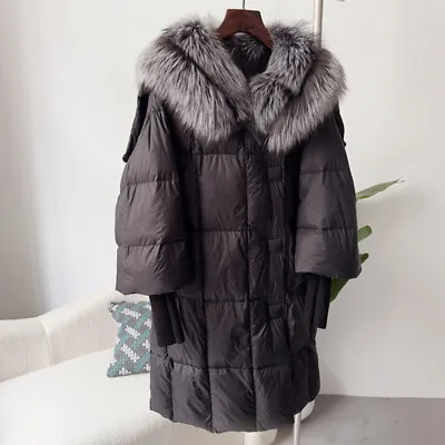 Women Real Fur Down Jacket Long Coat Big Fur Collar Winter Warm Fashion Overcoat • $195.98