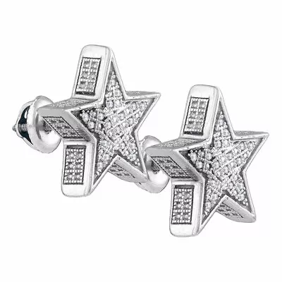 Sterling Silver Mens Round Diamond 3D Star Stud Earrings 1/8 Cttw • $108.80