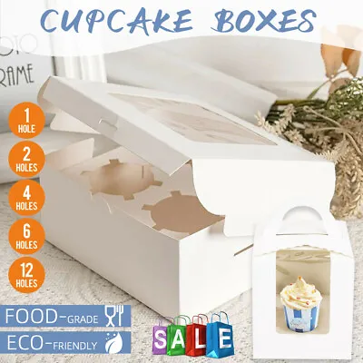 Cupcake Box 1/2/4/6/12 Holes Cup Cake Boxes Case With Window Face Party BULK • $7.08