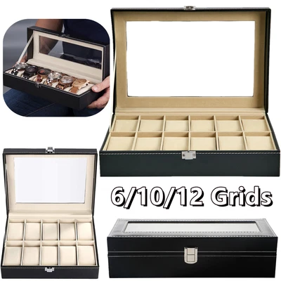 £12.87 • Buy 6/10/12 Grids Watch Display Box Case Organizer For Women Men Jewelry Storage Box