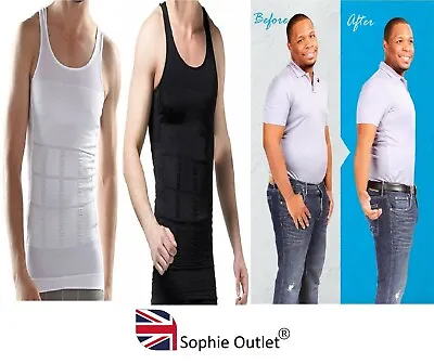MEN SLIMMING VEST Body Slimmer Chest Belly Waist Compression  Shirt UK • £5.39