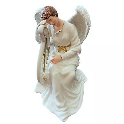O'WELL Porcelain Angel Resting On Harp Figurine Ivory Gold Iridescent Wings 7.5  • $24.95