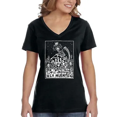 XtraFly Apparel Women's La Muerte Sugar Skull Day Of Dead Mexican V-neck T-shirt • $18.49