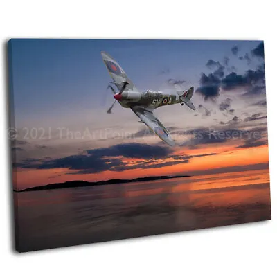 £29.99 • Buy WW2 Supermarine Spitfire At Sunset Picture Framed Canvas Art Print