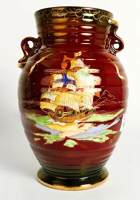 Stunning Crown Devon Red Lustre Fieldings Galleon Vase 525y Made In The UK • $439.59