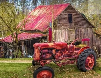 David Textiles - Vintage At The Farm Quilting Fabric Panel With Tractor 🚜 • $15.49