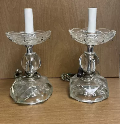 2 Vtg. Art Deco Cut Glass Boudoir Buffet Vanity Lamps Crystal Prism Drops 10” • $39.99