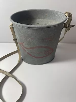 Vintage MY BUDDY Oval Wading Minnow Bait Pail Bucket Galvanized W/ Orig STRAP • $24.50
