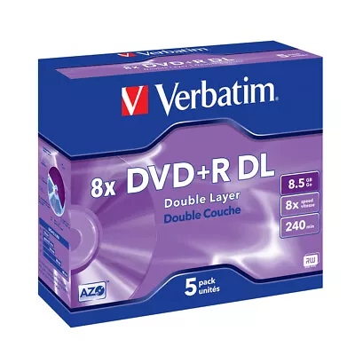 5PK Verbatim DVD+R DL 8.5GB 8x Speed Blank Discs Media/Data Storage W/Jewel Case • $24