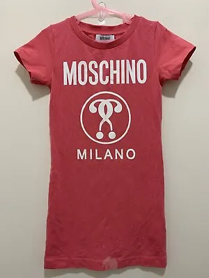 £24 • Buy Girls Designer Moschino Coral Pink Logo Wording Print Dress 6yrs💗💗