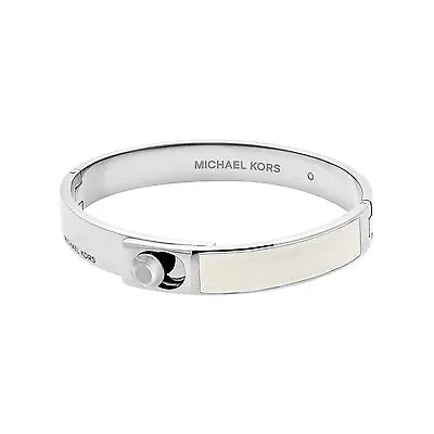 NWT MICHAEL KORS MKJ5377 Heritage Silver-Tone Acetate Hinged Bangle Bracelet • $39.99