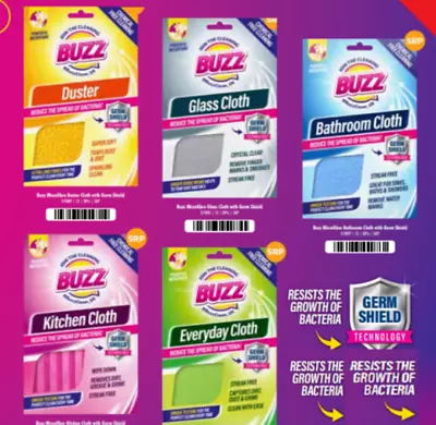 Microfibre Cleaning Cloths 'Buzz' - Duster Glass KitchenBathroom & General UK • £2.99