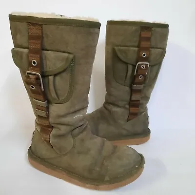 UGG Australia Retro Cargo Boots 1895 Olive Green Fur Boots Buckle Womens Size 6 • $31.47