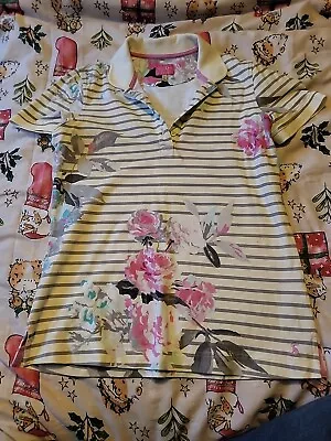 Ladoes White Joules Flower Patterned Polo Top Size 10 • $15.16