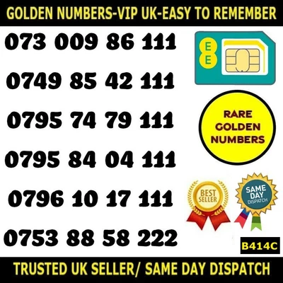 £14.95 • Buy Golden Easy Number Rare VIP EE UK SIMS-Easy To Remember Unique Numbers-B414C LOT