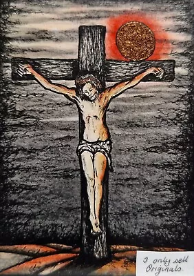 Aceo Original Art Card. Signed HF. Easter. Biblical. Mixed Media. Crucifixion • £12