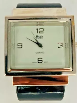 Moulin Ladies Silver Tone Watch W/Black Cuff Band - Untested - Needs Battery • $11.75