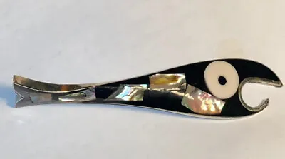 Vtg ABALONE MOTHER Of PEARL W/Silver Trim Accent 5  Figural FISH BOTTLE OPENER • $19.99