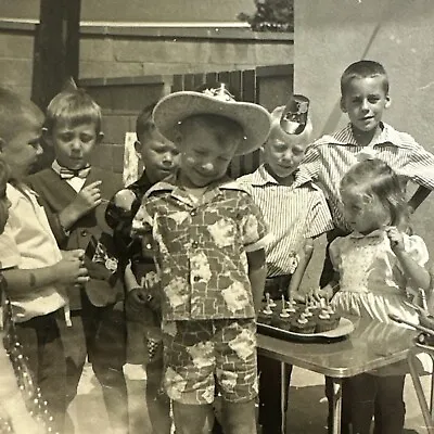 VINTAGE PHOTO 1950s Birthday Party Cupcakes Hats Cowboy ORIGINAL SNAPSHOT • $9.99