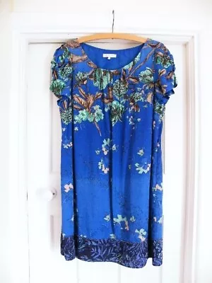£9 • Buy John Rocha Knee Length Dress Size 16 Blue Floral Beaded Short Sleeve Party