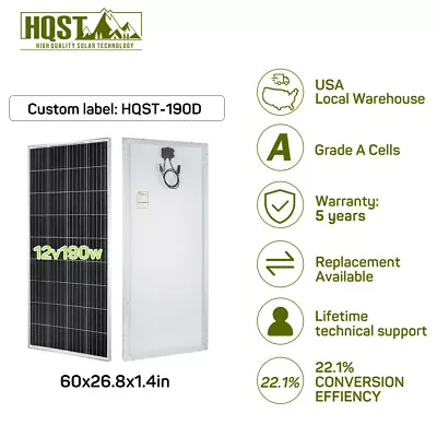 HQST Monocrystalline Solar Panel 100W 190W PV Power RV Boat Home Off Grid • $69.99