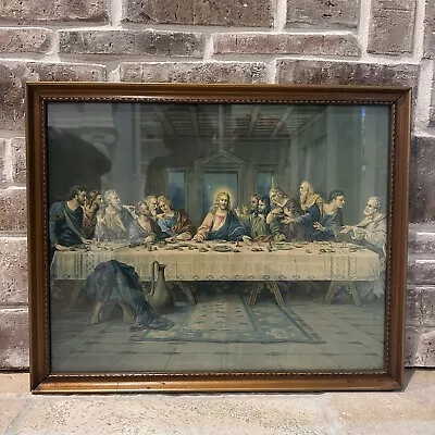 Vintage Jesus The Last Supper Picture Framed Religious 17.5 X 21.5  Wooden Frame • $38