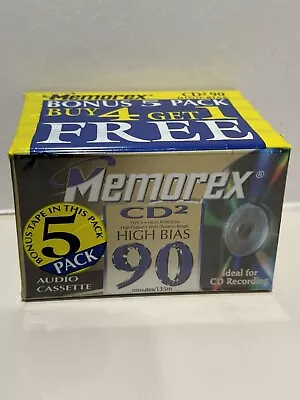 Sealed New 5 Pack MEMOREX CD2 HIGH BIAS Type II Cassette Blank Tapes 90 Minutes • $33.77