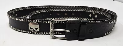 Harley Davidson Mens Size 42 Black Leather Belt W/ 7 Skulls & Studs Excellent  • $49.98