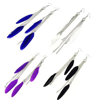 £4.39 • Buy Double Swing Feather Earrings With Silver Plated Chains Fish Hook Fastener UK