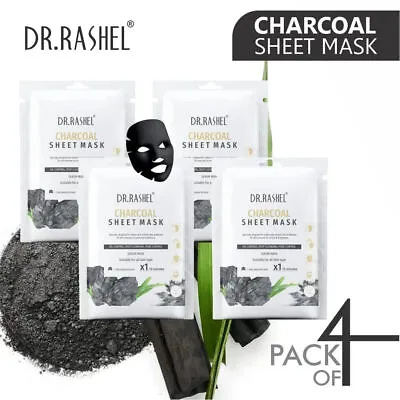 DR.RASHEL Charcoal Face Sheet Mask With Serum For Women And Men Pack Of 4 | 20gm • £11.35