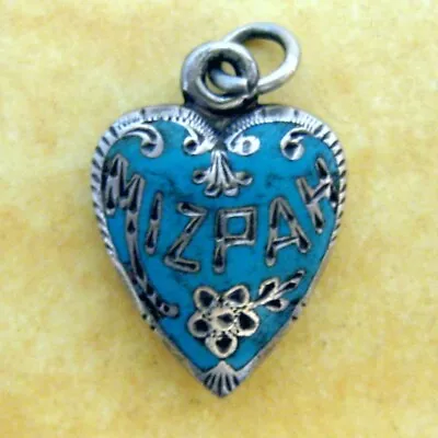 Antique Victorian Enamel Puffy Heart Charm MIZPAH Bond Between Loved Ones • $235