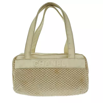 Used Chanel Logo Braided Lambskin Switching Hand Bag White Beige Brand Vintage C • $413.51