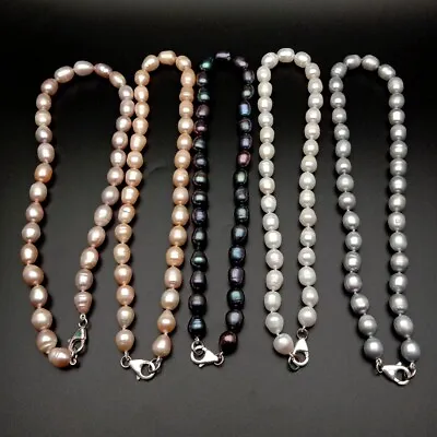 Sale White Black Gray Pink Purple Rice Cultured Pearl Necklace 925 Silver Clasp • $12