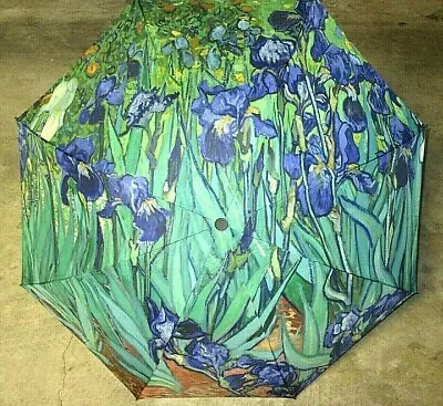  Irises Flowers By Vincent Van Gogh Compact Travel Umbrella Black Blue Free Ship • $29.76