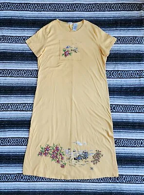 Vtg Bobbie Brooks XL Side Slit Short Sleeve Midi Sun Dress Yellow Floral Beach • £25.48