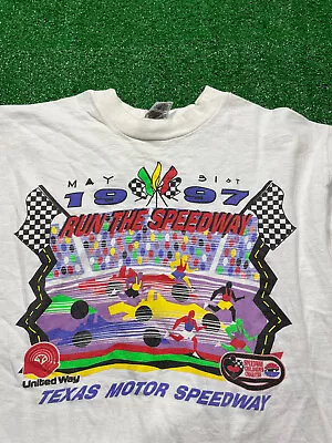 Vtg 90s 1997 Run The Speedway T-Shirt Sz Medium White Racing Running • $10