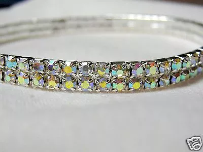 2-Row Crystal Aurora Borealis Rhinestone Stretch Ankle Wrist Bracelet 9-14   • $24.99