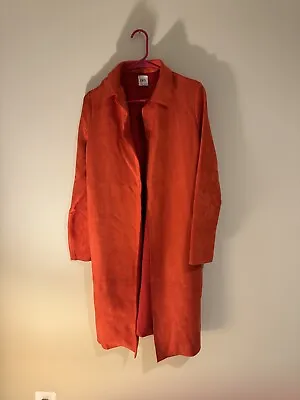 Zara Red Faux Suede Coat Open Front Pockets Size M Soft Knee Length EUC • $24