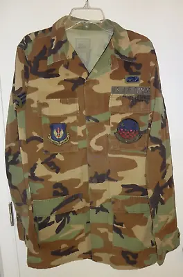 Air Force BDU Combat Coat Jacket Woodland Camo Patches Hot Weather MEDIUM X-Long • $19.99