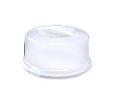 Plastic Cake Box With Handle And Clear Lid  Round Cupcake Carrier Storage Box • £10.07