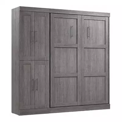 Pemberly Row 84W Engineered Wood Full Murphy Bed With Closet Organizer In Gray • $2238.94