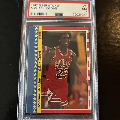 1987 Fleer Sticker #2 Michael Jordan PSA 7 NM 2nd Year HOF Chicago Bulls • $125