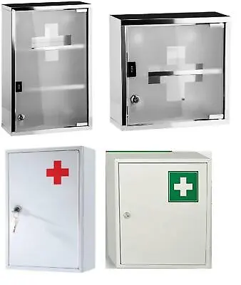 Wall Mounted Lock Metal/ Stainless Steel Medicine Cabinet First Aid Cupboard Box • £14.95